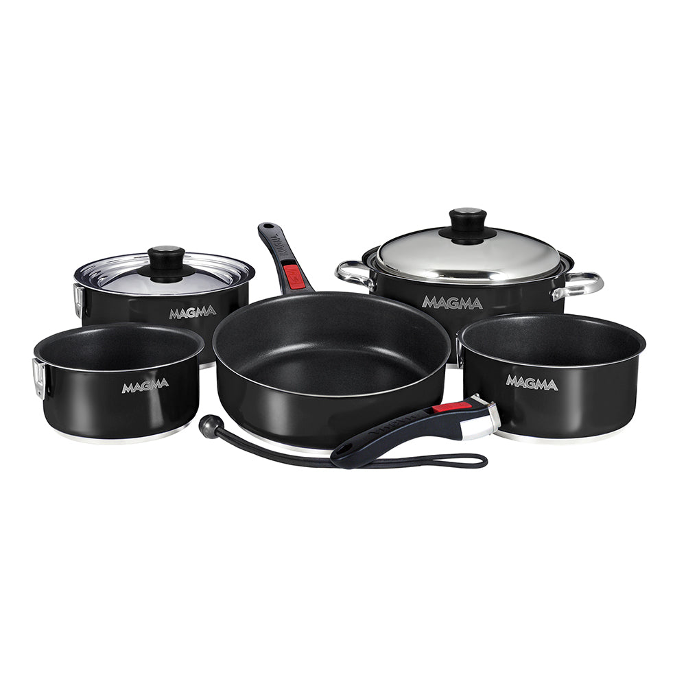 Magma Nestable 10 Piece Induction Non-Stick Enamel Finish Cookware Set - Jet Black [A10-366-JB-2-IN]